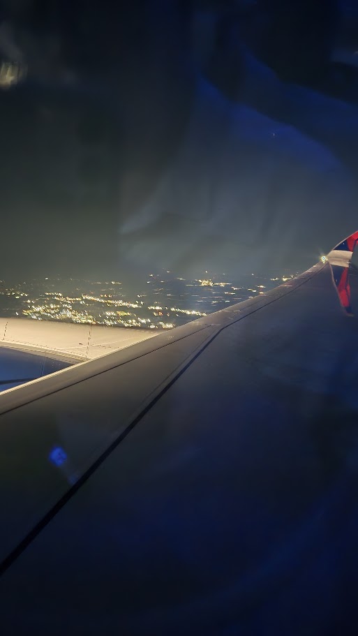 In-Flight Night Wing View: Airbus A350 Composite Wing and Illuminated Winglet