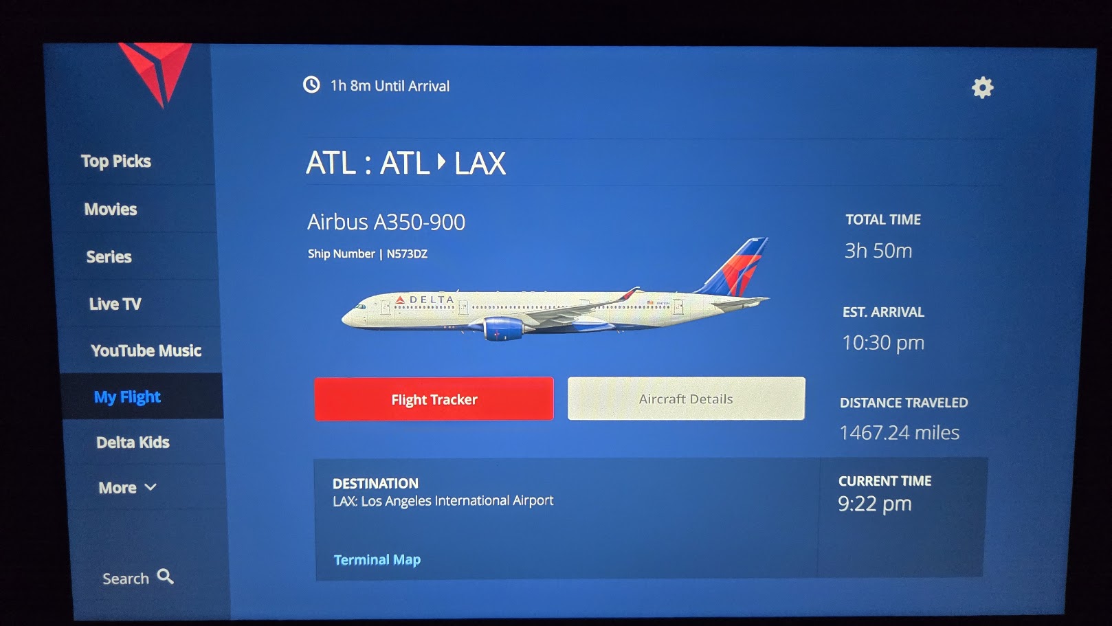 In-Flight Entertainment Flight Tracker: Delta A350-900 Telemetry