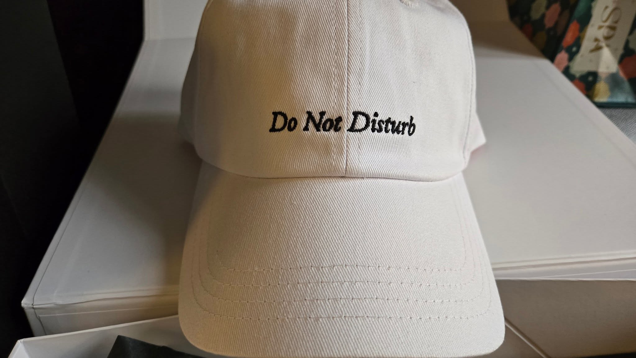 White Embroidered Do Not Disturb Baseball Cap