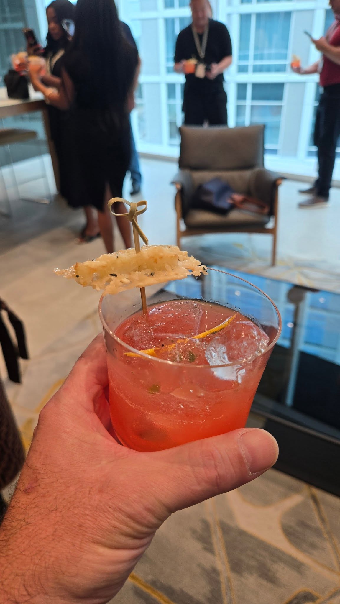Specialty Craft Cocktail with Parmesan Crisp at Marriott Reception