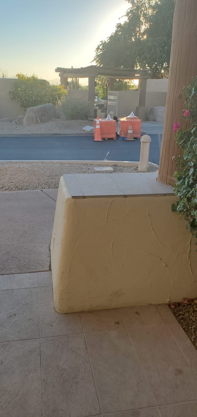 Front entrance of Casita #287 with immediate line of sight to the Jackrabbit Pool complex gate. Casita front porch looking across the lane to the Jackrabbit Pool entrance gate